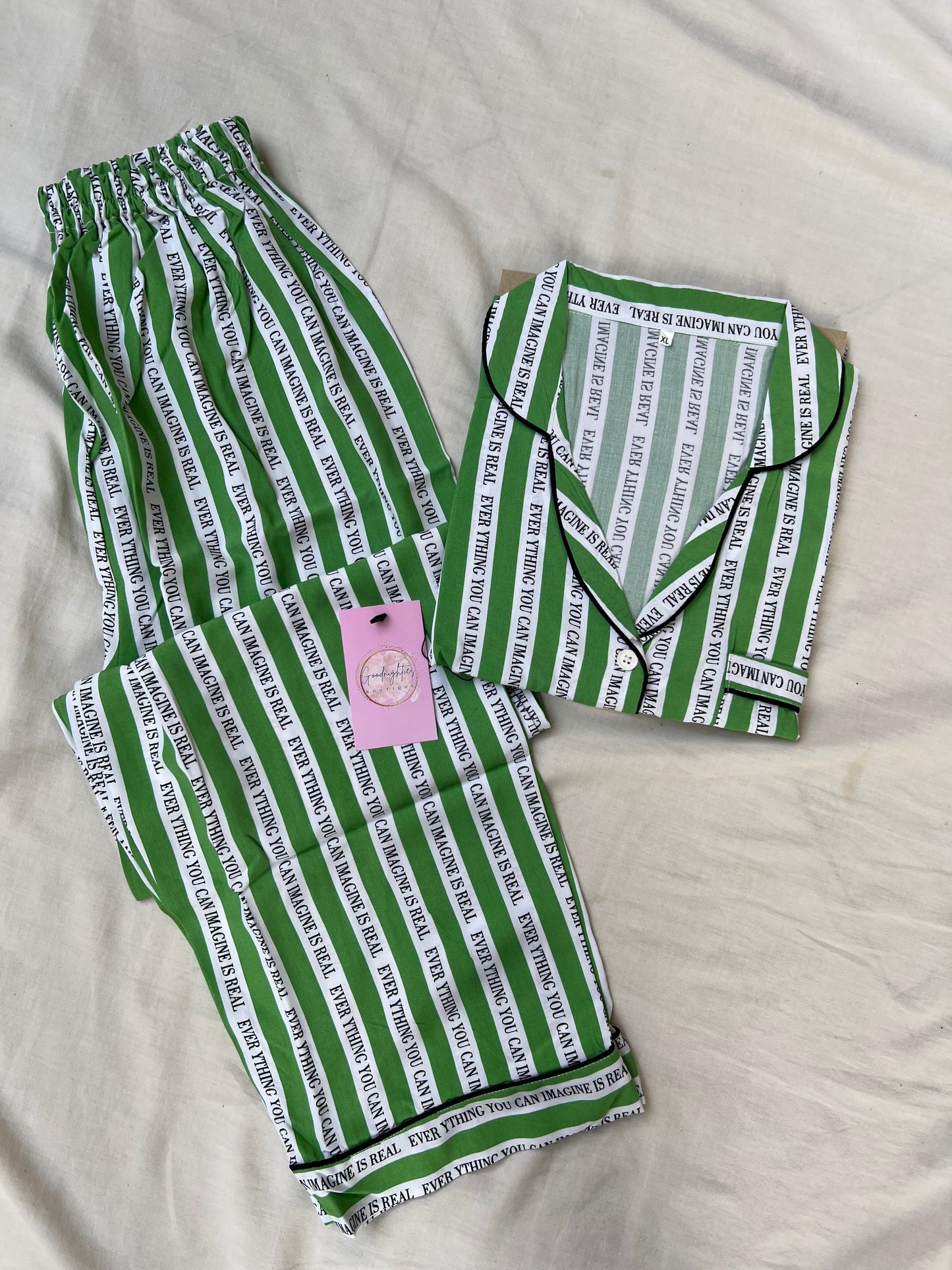 Green writing summer linen pj suit