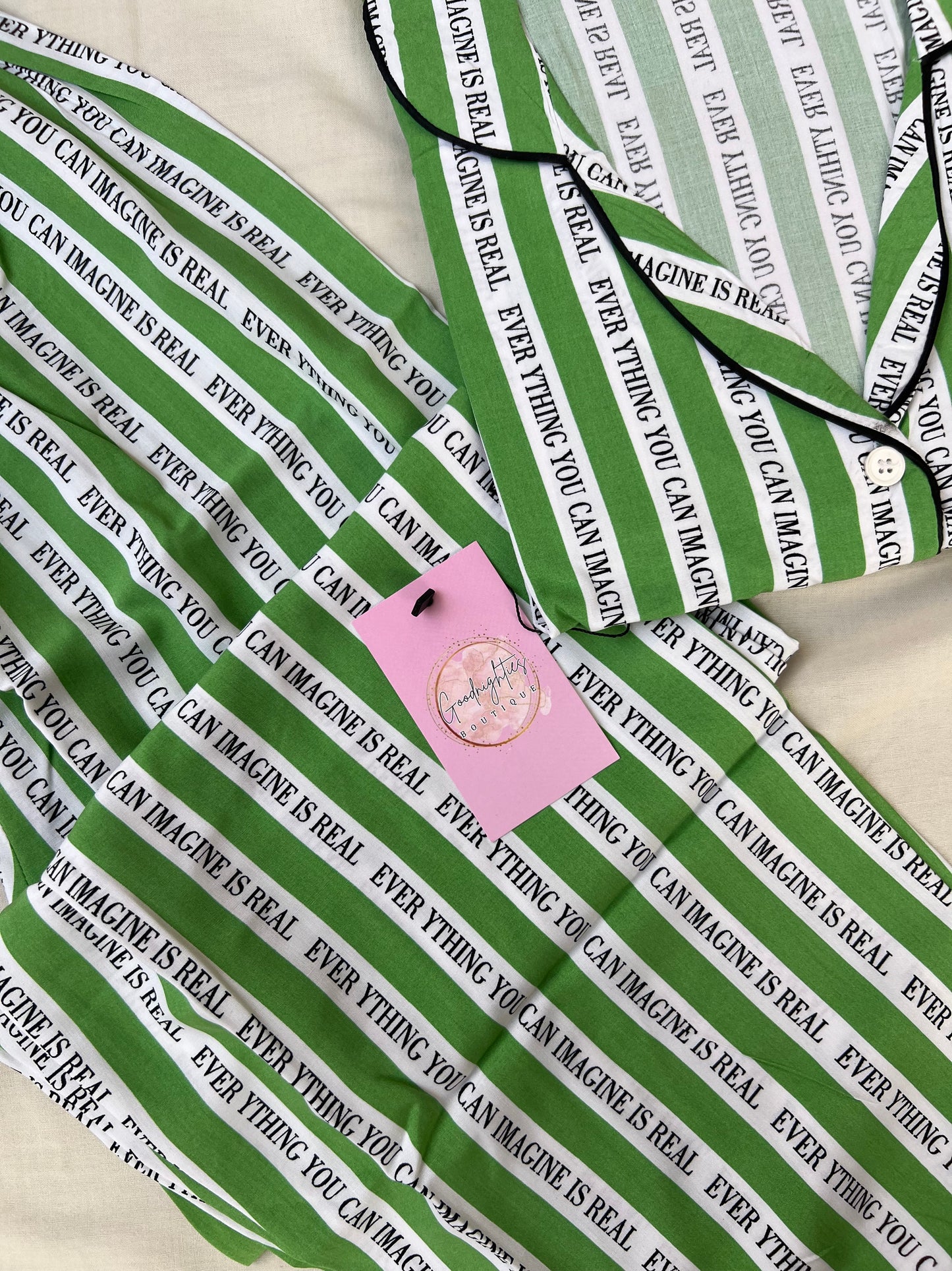 Green writing summer linen pj suit