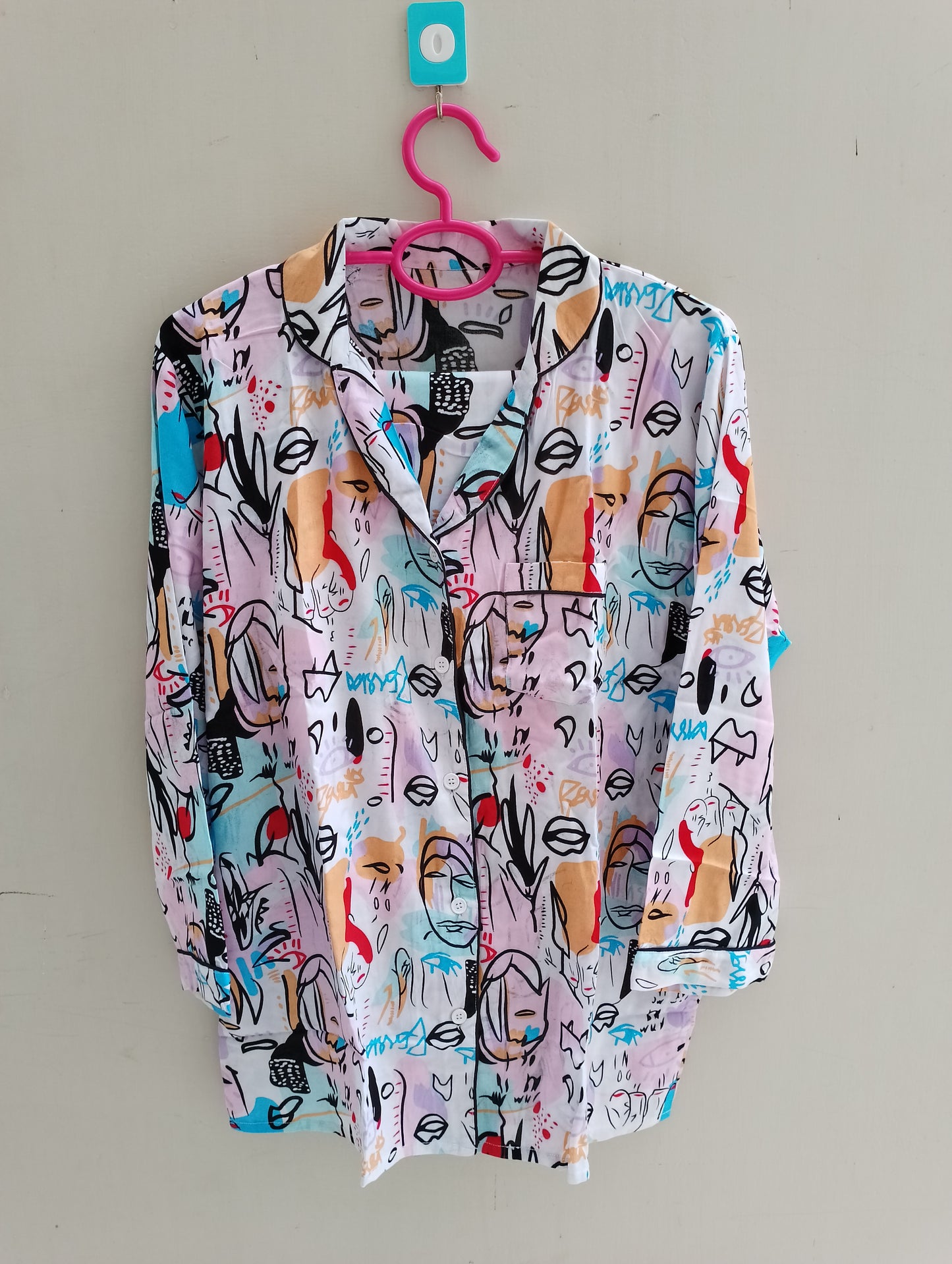 White savage print linen pj suit