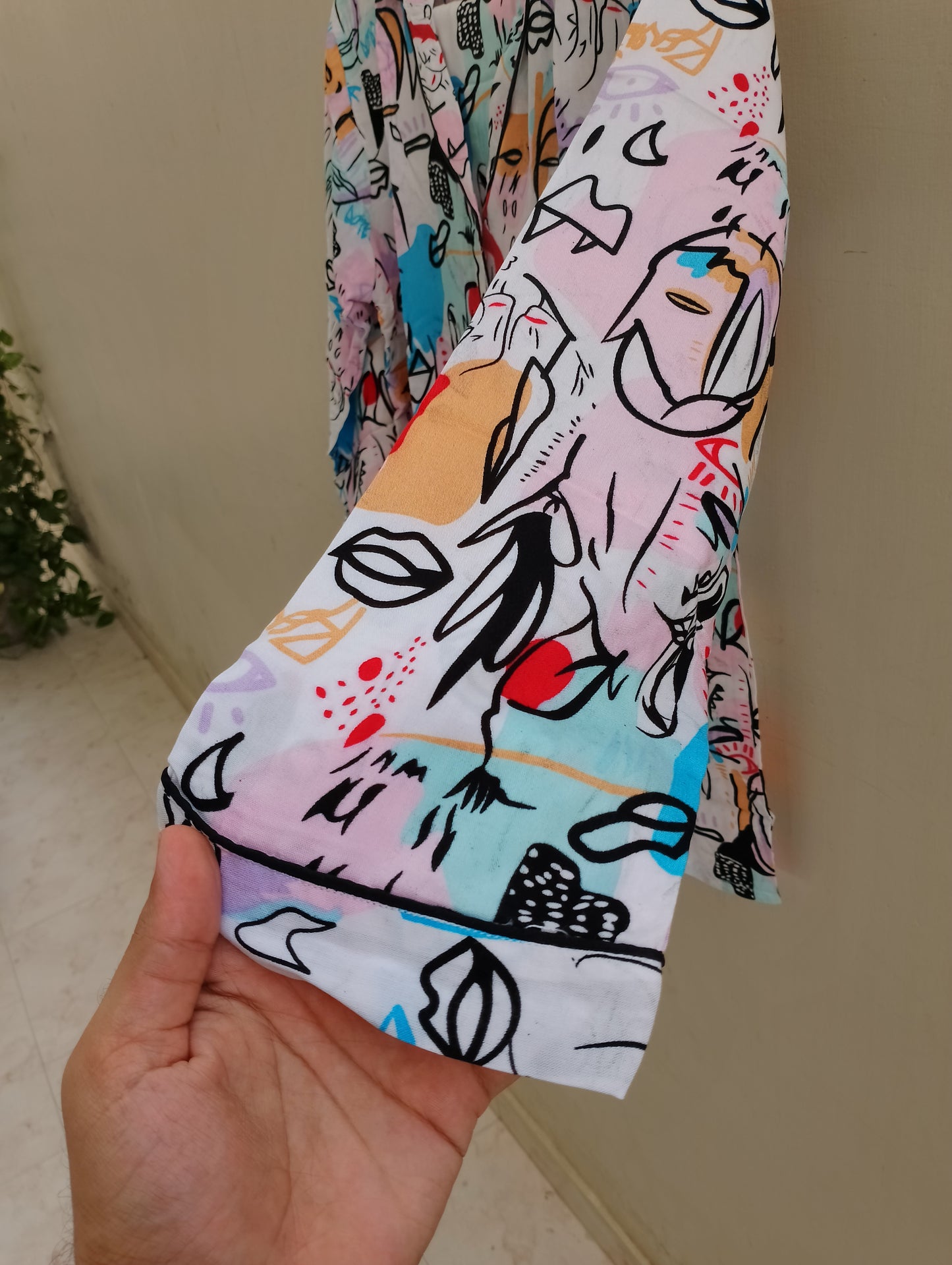 White savage print linen pj suit