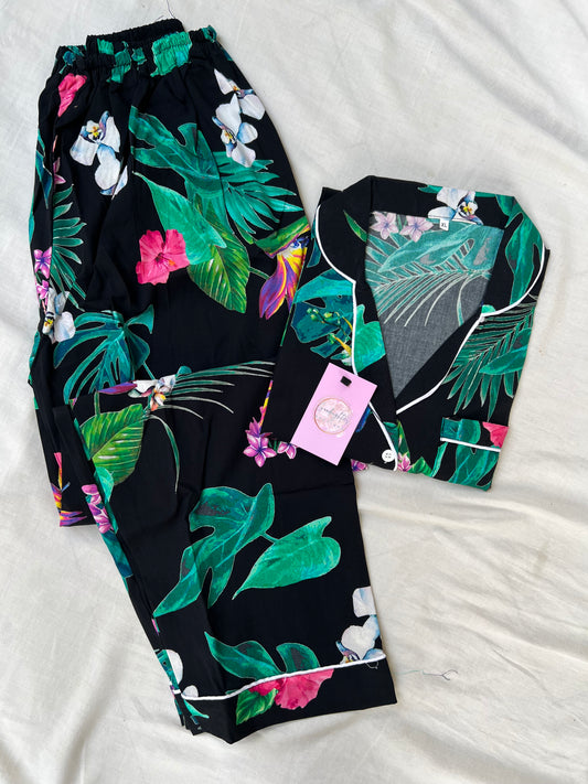 Black safari summer linen pj suit