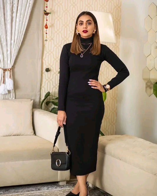Black highneck bodycon dress
