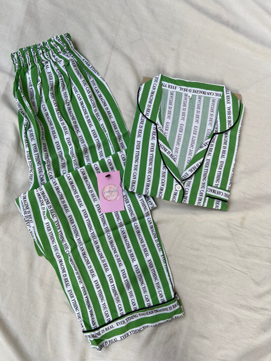 Green writing summer linen pj suit