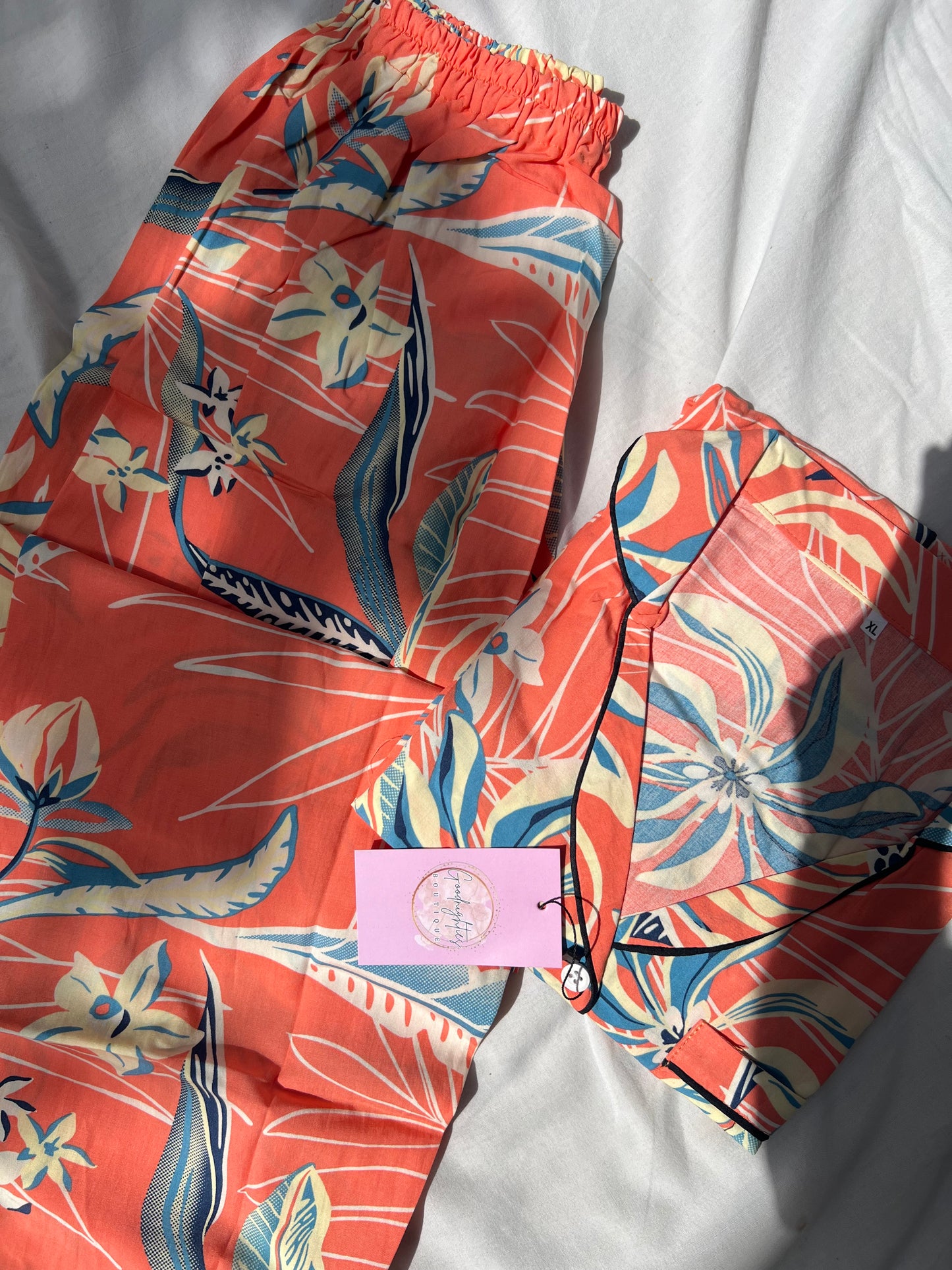 Peach leaves summer linen pj suit