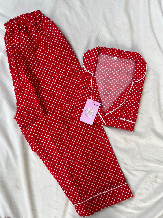 Red polka dots cotton pj suit