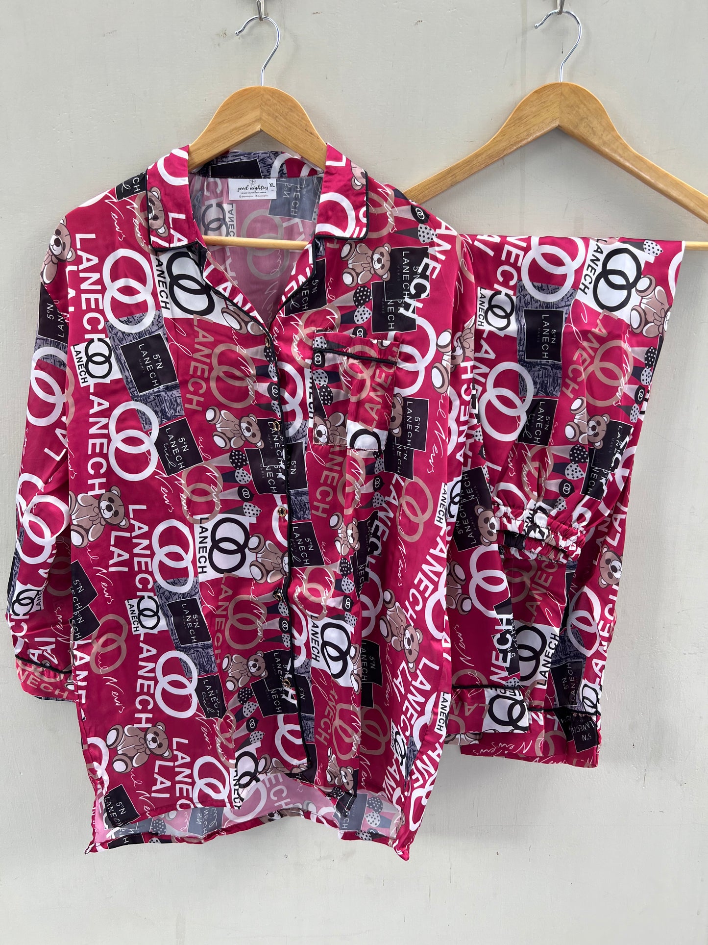 Pink printed summers silk pj suit