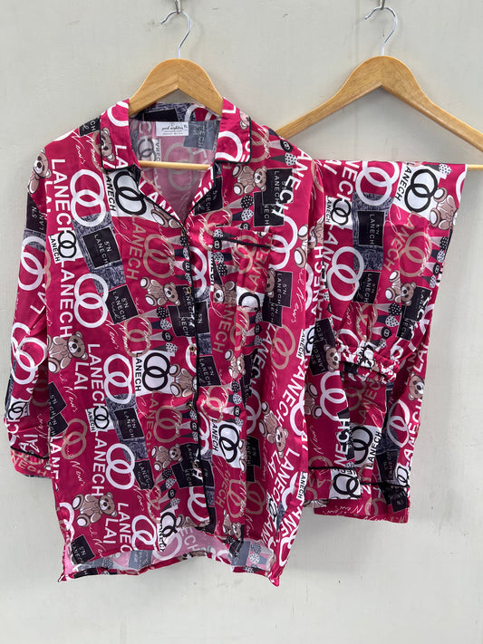 Pink printed summers silk pj suit