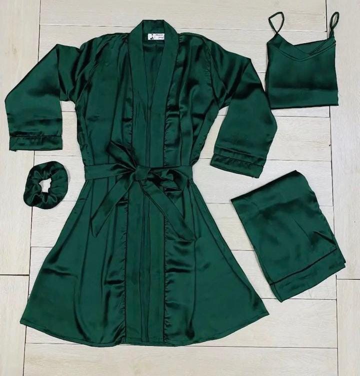 Green 3 piece silk gown set