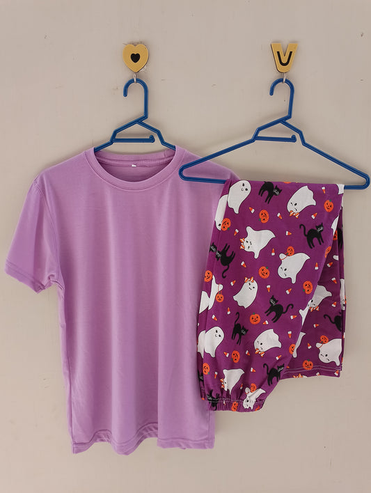 Lilac cotton jersey nightsuit