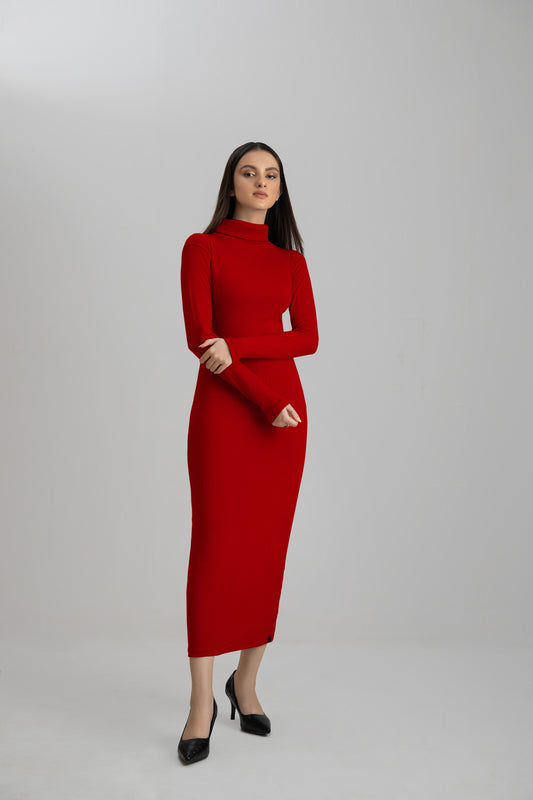 Burgundy highneck bodycon dress