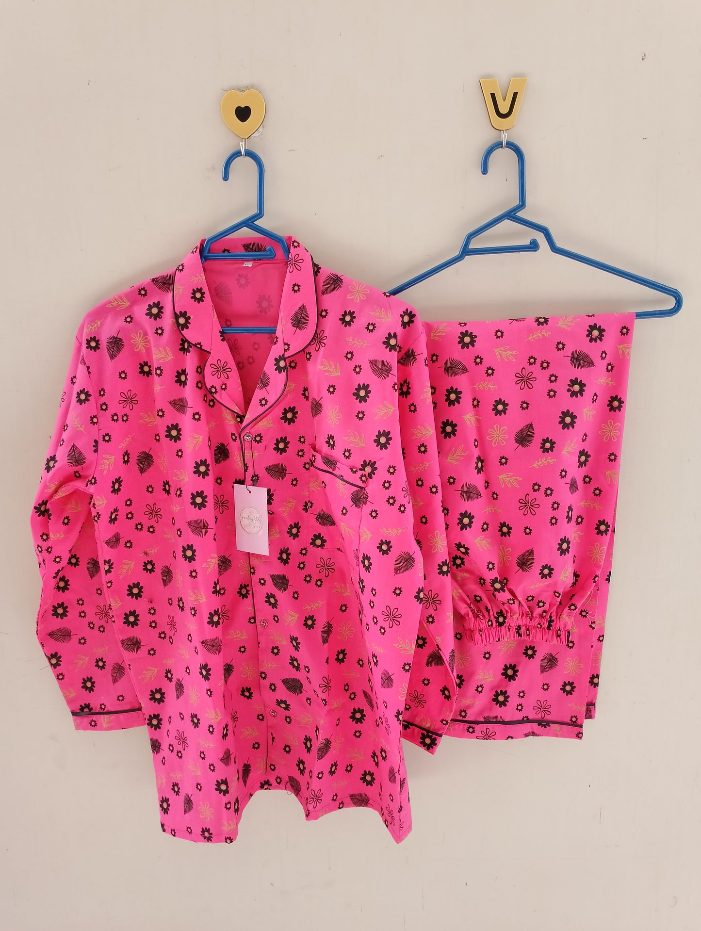 Pink flowers cotton pj suit