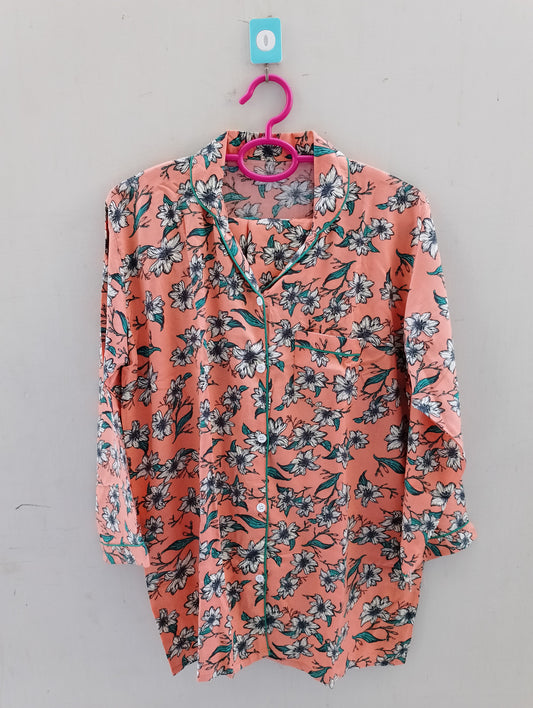 Peach florals linen pj suit