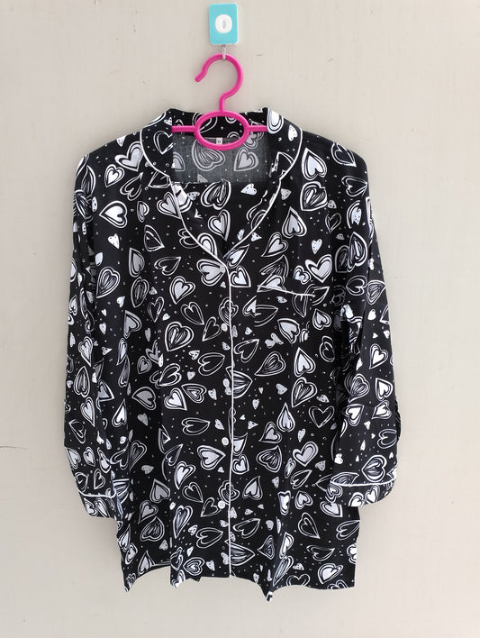 Black and white hearts print pj suit